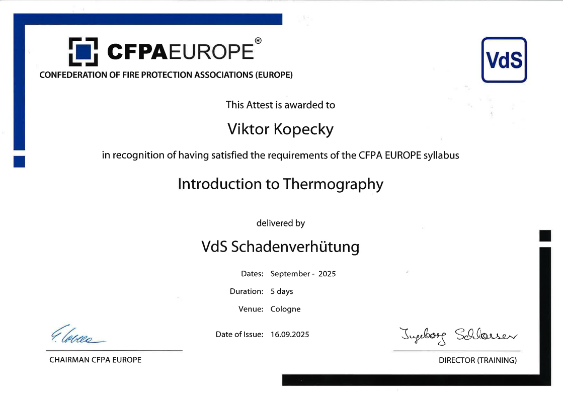 Screenshot 2026-05-07 124306 CFPA-Europe-Zertifikat für Viktor Kopecky zur Einführung in die Thermografie
