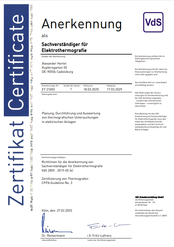 Screenshot 2026-05-07 124808 VdS-Anerkennungszertifikat von Alexander Hertel als Sachverständiger für Elektrothermografie